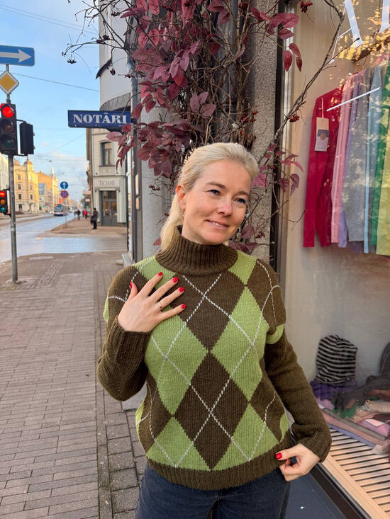 Džemperis ar vilnu un mohēru, rombu raksts, Zaļš, Universāls izmērs